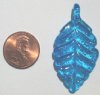 1 45x23mm Aqua with Silver Foil Lampwork Leaf Pendant